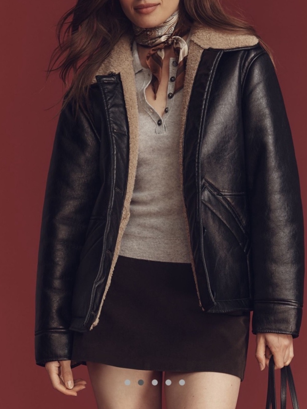 Anthropologie Faux Shearling Jacket Maeve New Medium Black Beige Brown